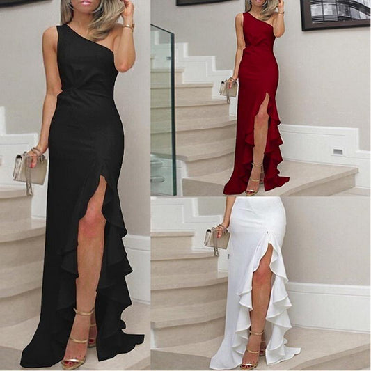 Elegant ladies solid maxi dress vestidos