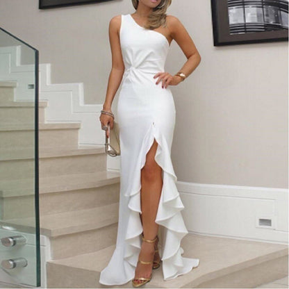 Elegant ladies solid maxi dress vestidos