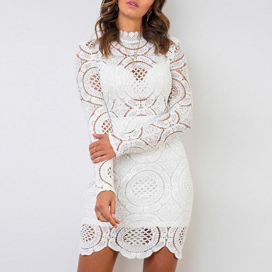 Elegant straight women autumn chic mini dress