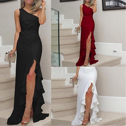 Elegant ladies solid maxi dress vestidos