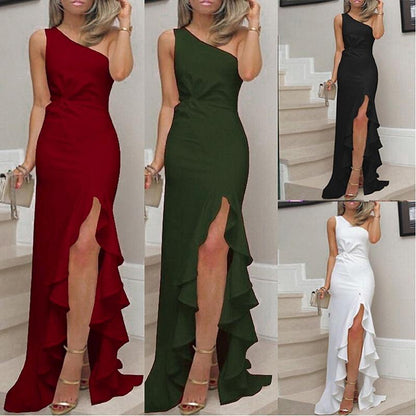 Elegant ladies solid maxi dress vestidos
